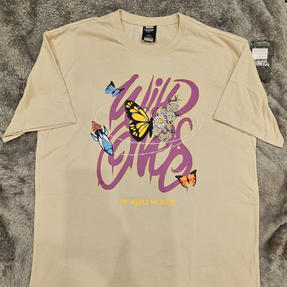 Wild Ones My World My Rules‎ T-shirt Light Khakis Size  2XL
